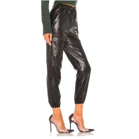Lovers + Friends Faux Leather Jogger Pants Elastic Waist Capsule Wardrobe - Picture 3 of 15